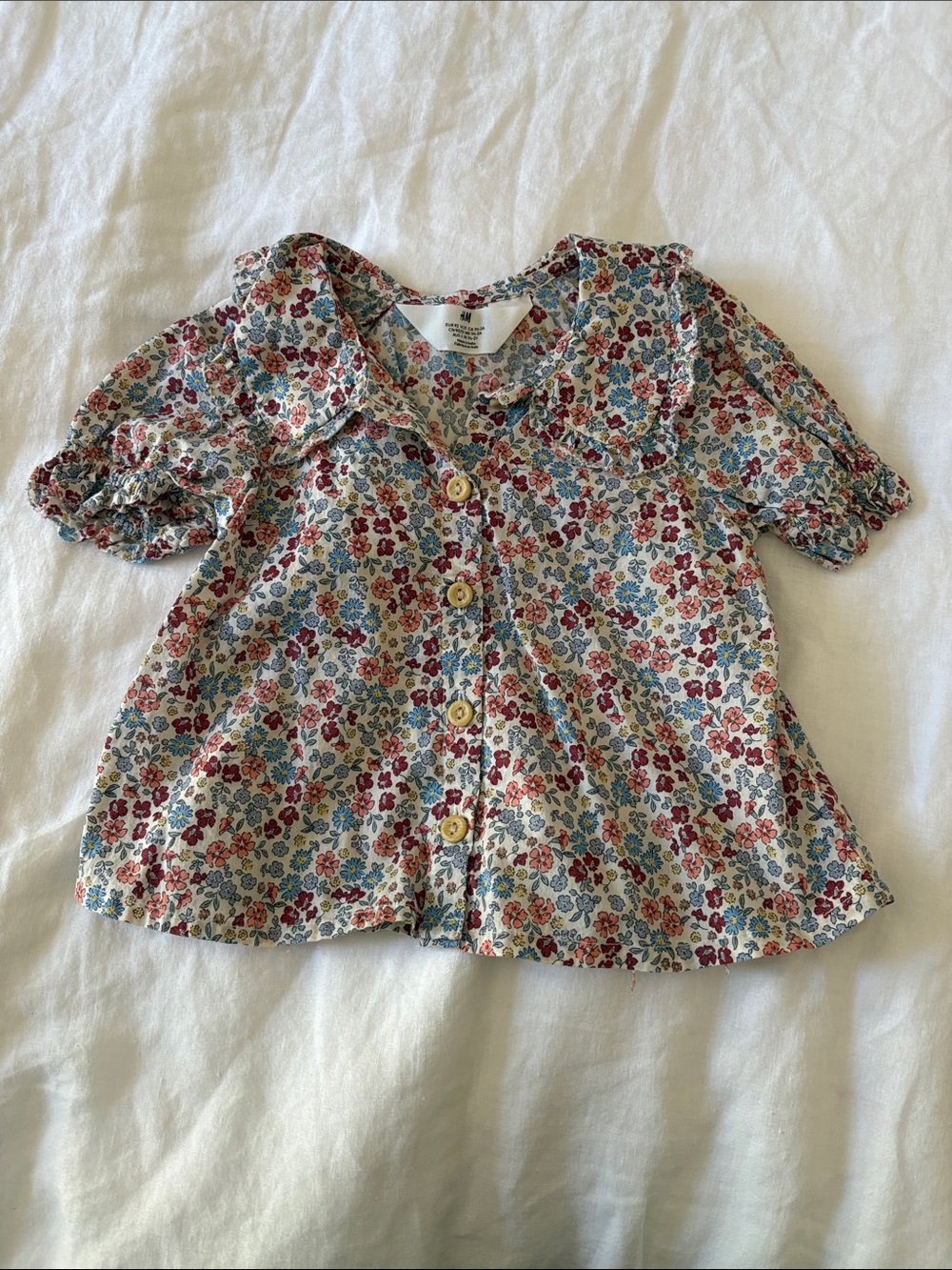 H&M Toddler Girl Floral Button-Front Blouse in Red and Blue